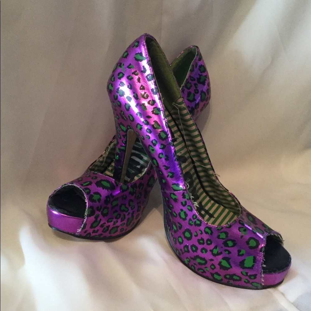 Iron Fist Love purple Green Animal Print Heels